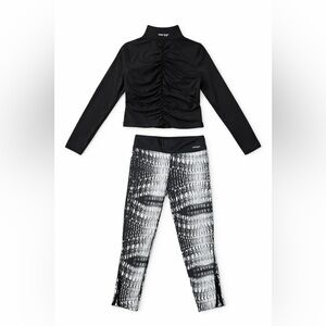 Bebe Black and White Ruched Jacket and Leggings Set